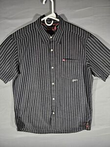 Quiksilver Men's Shirt Short Sleeve Slim Black Striped Medium