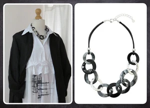 NEU MIT ETIKETT, LAGENLOOK, STATEMENT, SCHWARZ, GRAU & SILBER, HARZGLIED, HALSKETTE (UVP £25) - Bild 1 von 13