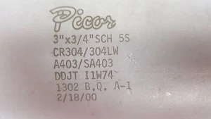 Picor 3"x3/4" 304 Stainless Steel Schedule 5S Brewery Quality Tee Fitting - Picture 1 of 7