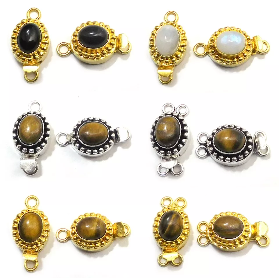 1 Pc Oval Gemstone Multi Strand Box Clasp Oxidized Silver Plated Gold Plated - Image 1 of 1