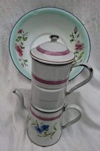 cafetière émaillée ancienne aux bleuets ++++ bassine JAPY - Photo 1/20