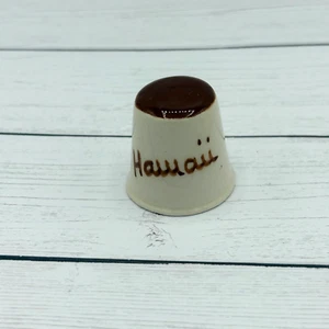 Hawaii Handpainted Brown & Creme Porcelain Souvenir Thimble - Picture 1 of 9