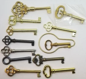 Musterset 12 Skelettschlüssel (DUTZEND) Antik Schloss Vintage alte Requisite Schmuck Dekor - Bild 1 von 6