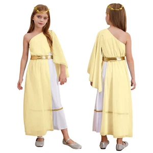 Kids Girls Dresses Greek Robe Christmas Toga Long Dress With Headband Modern - Picture 1 of 40