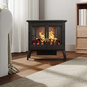 Freestanding Electric Fireplace Fire Flame Effect Heater Log Burner Stove Black - Picture 1 of 15