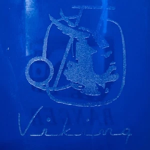 Vintage JOHNSON VIKING RANGER Etched Cobalt Glass Mug Coffee Cup MADE in USA - Picture 1 of 12