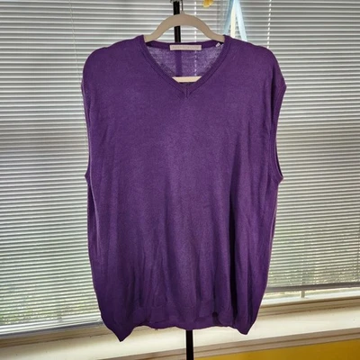 Perry Ellis $65 XL Lavender Purple Cotton Blend Vneck Sweater Vest Made In Italy - Image 1 of 4