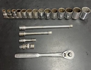 Vintage craftsman Flying =V= 1/2" drive socket set SAE 12 point Ratchet Swivel - Picture 1 of 7