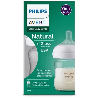 Biberón natural de vidrio Philips Avent con pezón de respuesta natural 4 oz. Biberón Foto 1 de 4