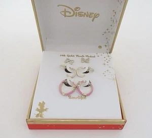 Disney 14k Gold Flash Plated Minnie Mouse Earrings Set Of 3 Boxed Gift Set New - Picture 1 of 3