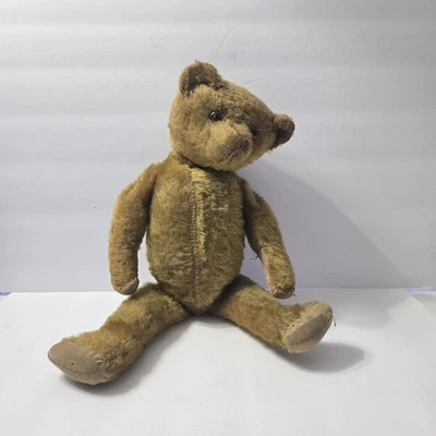 ¿Mohair antiguo? Oso de peluche lleno de paja completamente articulado 16,5" cabeza desequilibrada Foto 1 de 4