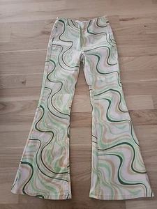 Easel Womens Sherbert Swirl Flare Leg Pants Stretch Pull On Stretch Boho Hippie - Picture 1 of 7