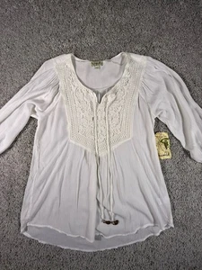 Neu mit Etikett Chelsea Blumen weiß Langarm Boho Bauern Bluse Top Tunika Shirt Large - Bild 1 von 17