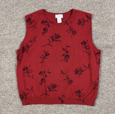 Vintage Deane & White Red Black Floral Sweater Vest Women’s 1X Y2K Grunge Gothic - Image 1 of 4