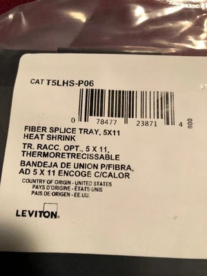 2ea. New Leviton CAT T5LHS-P06 Fiber Splice Tray, 5X11 Heat Shrink - Image 1 of 2