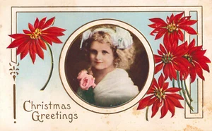 Tarjeta postal de Navidad A827 de colección en relieve rubia niña flores florales - Imagen 1 de 2