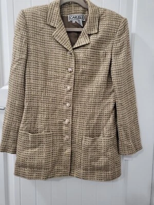 Carlisle 女式米色棕色领办公室西装外套 6 码 — 第 1/4 张图片