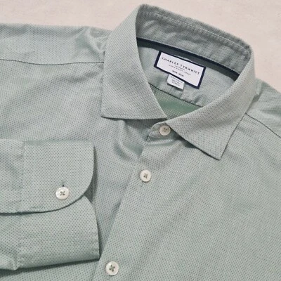 Camisa de vestir Charles Tyrwhitt talla L 16,5/34 verde aguamarina claro extr... - Imagen 1 de 4