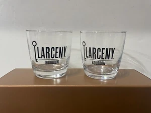 Two (2) Larceny Bourbon Whiskey Lowball Rocks Glasses - Black Print - Picture 1 of 8