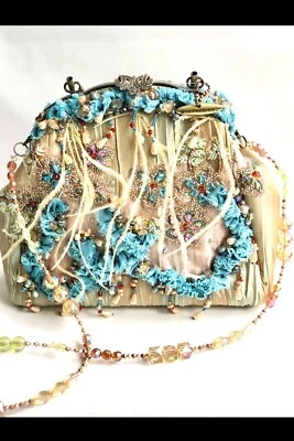 Bolso Bandolera MARY FRANCES Cuentas Seda Volantes Adornado Bolso de Mano Retirado Foto 1 de 4