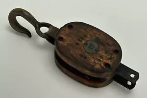 Antiguo bloque de madera y polea de aparejos marca yunque - Imagen 1 de 13