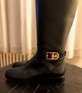 Michael Kors Black Leather Riding Boots-Size 8 1/2 - Picture 1 of 6