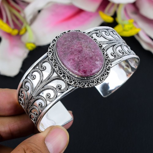 VALENTINO Bracciale Bracciale Pietra Preziosa Rodonite Naturale Argento Sterling 925 Regolabile