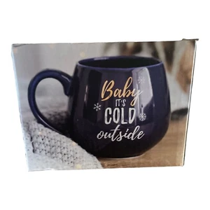 Baby It's Cold Outside Ceramic Mug Navy Blue & Gold in Gift Box - 17B - Picture 1 of 1