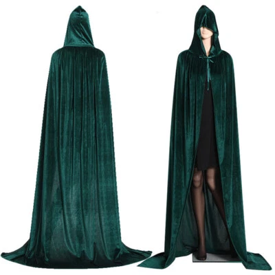 Halloween Witch Cloak Adult Hooded Cape Robe Velvet Party Cosplay Costume - Image 1 of 4