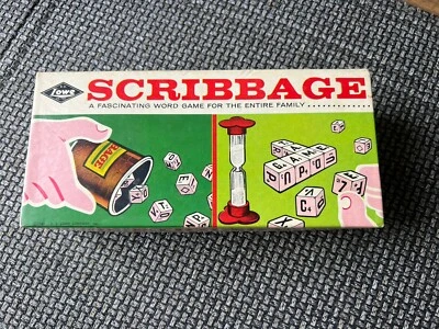 Vintage 1963 SCRIBBAGE Word Game - E. S. Lowe Co. -  No. 954 - Cup, cubes, timer - Image 1 of 3
