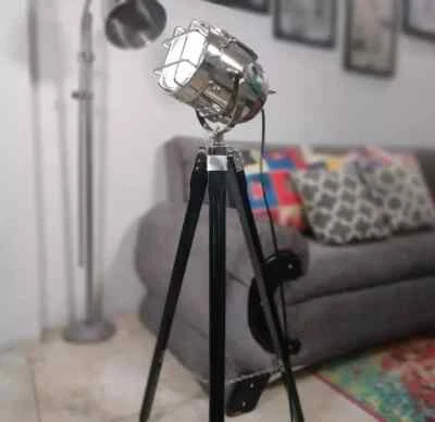 Black Tripod Spotlight Floor Lamp Handmade Searchlight Home Office Decor Gift - Image 1 of 4