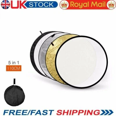 UK Stock 5 in 1 110cm 43" Light Diffuser Round Reflector Disc + Carrying Bag - Image 1 of 4