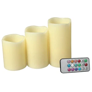 Juego de 3 velas de cera de marfil sin llama con cambio de color LED 4"" 5"" 6"" decoración de Navidad - Imagen 1 de 2