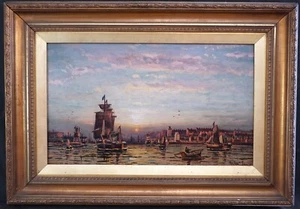 DUNCAN FRASER MCLEA 1841-1916 SUNSET RIVER TYNE ESTUARY ANTIQUE OIL PAINTING - Picture 1 of 13