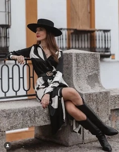 ZARA XS,S,M,L,XL  WOMAN PRINTED SHIRT DRESS ZW COLLECTION BLACK/ECRU 8907/065 - Picture 1 of 9