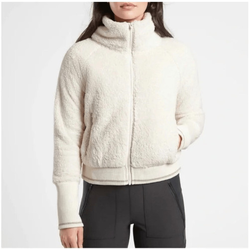 OFF WHITE Giacca sherpa atleta Tagga colore bianco naturale nuova con etichetta XL