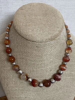 "Collar de cuentas redondas graduadas de cornalina y plata de 16"" cierre de palanca" Foto 1 de 4