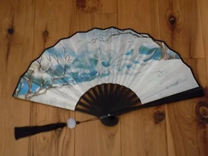 Japanese Art Print Silk Hand Folding Fan Fashion Decor Nine Tailed Fox - Bild 1 von 5