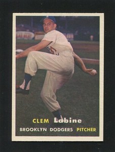 #53 CLEM LABINE, Dodgers - 1957 Topps: NM, Pack Fresh, Great Gloss, Color 200664