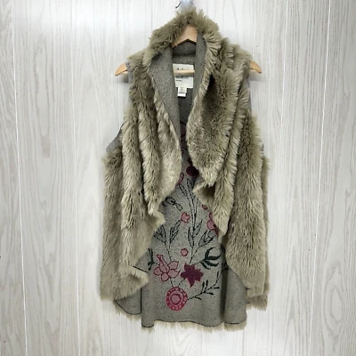 Dylan Los Angeles Faux Fur Vest Women XS Floral Open Waterfall Front Boho Hippie - Image 1 of 4