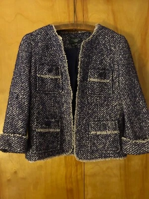 Chaqueta/Ablazer Talbots Púrpura Profundo/Azul Tweed Mezcla Lana-Talla 6P-Clásico Foto 1 de 4