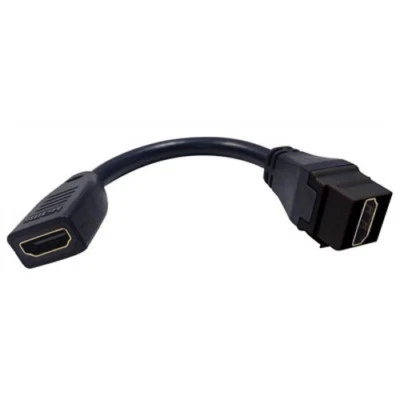 HDMI Keystone Wall Plate Snap-In Insert Coupler Jack with 6" Pigtail Cable Black - Image 1 of 3