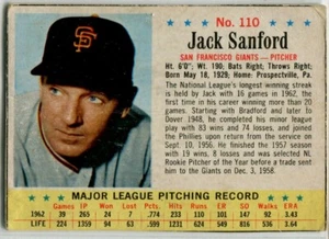 1963 Post Cereal #110 Jack Sanford San Francisco Giants - Picture 1 of 2