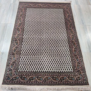 Vintage 4 x 6 Hand Knotted Rug 100% Wool Mir Paisley Beige Brown Oriental Carpet - Picture 1 of 11