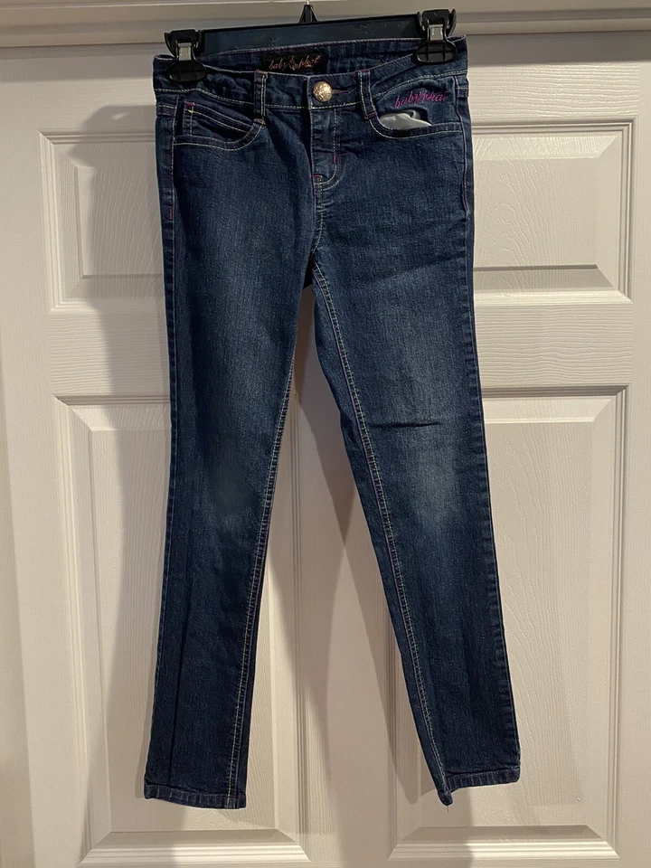 Baby Phat Girls Blue Jeans Size 10 Cat Logo Pocket Medium Wash Embroidered - Image 1 of 3