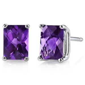 1.67 ct Radiant Cut Purple Amethyst Stud Earrings in 14K White Gold - Picture 1 of 4
