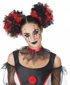 Clown Puffs Hair Red Black Wig Fancy Dress Up Halloween Adult Costume Accessory - Picture 1 of 1