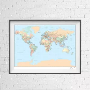 GLOBE WORLD MAP WITH CITIES WALL CHART POSTER PICTURE PRINT Size A5 to A0 **NEW* - Foto 1 di 14