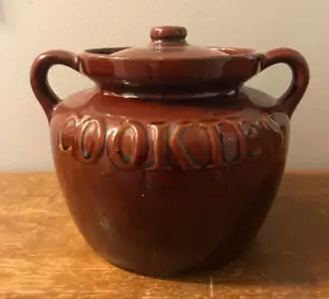 Vintage Brown Glaze Stoneware Crock Bean Pot Shape Cookie Jar Pottery USA - Picture 1 of 14