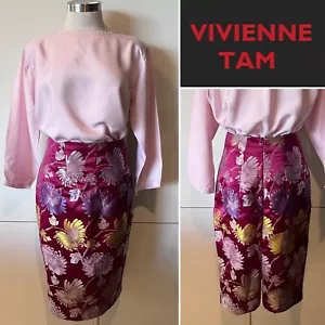 VIVIENNE TAM Deep Pink Satin Jacquard Chinois Floral, Lined Skirt 2/10Aust/6US - Picture 1 of 12